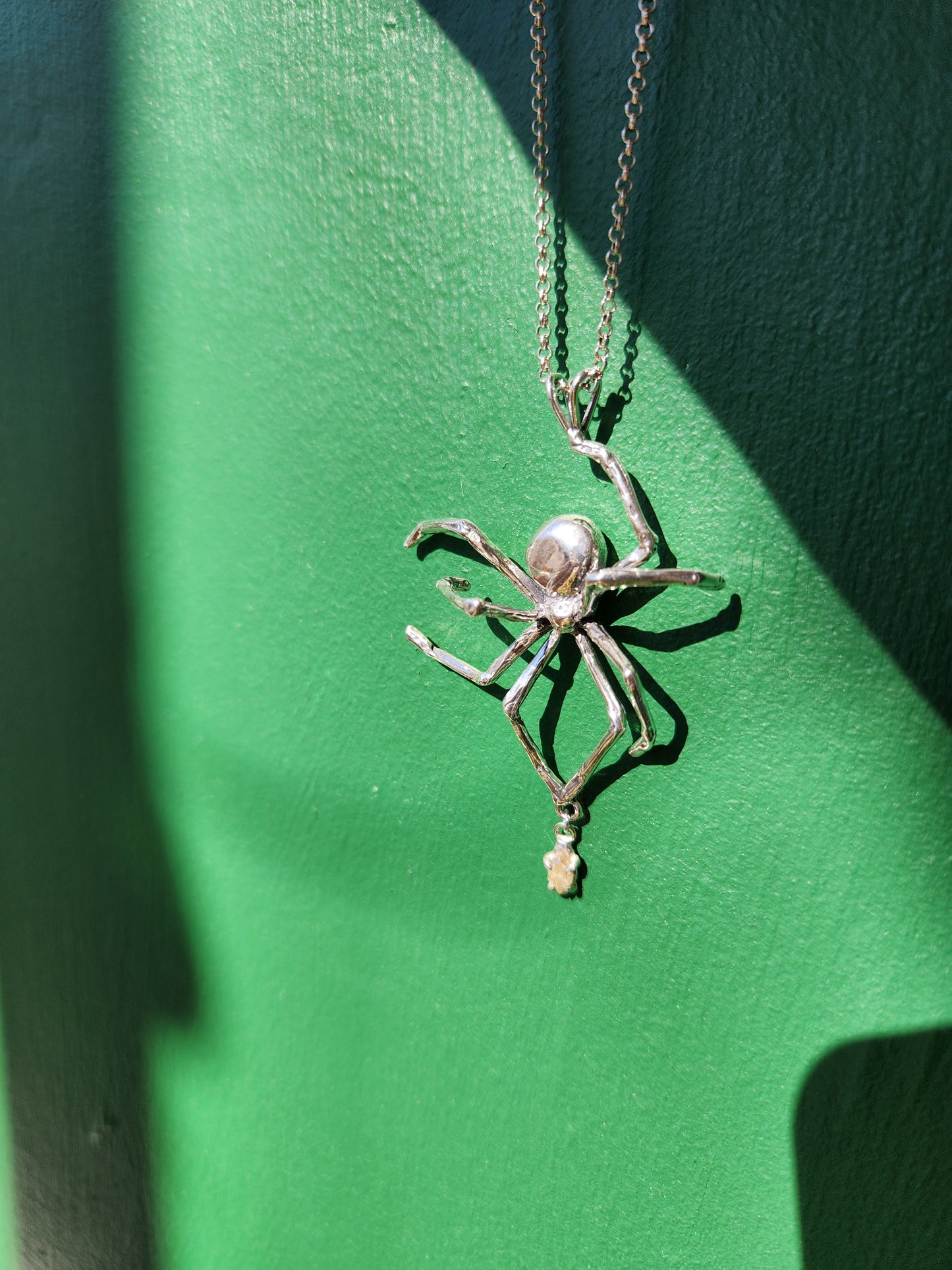 Spider Showpiece with Salt and Pepper Diamond Necklace One of a Kind Sterling Silver