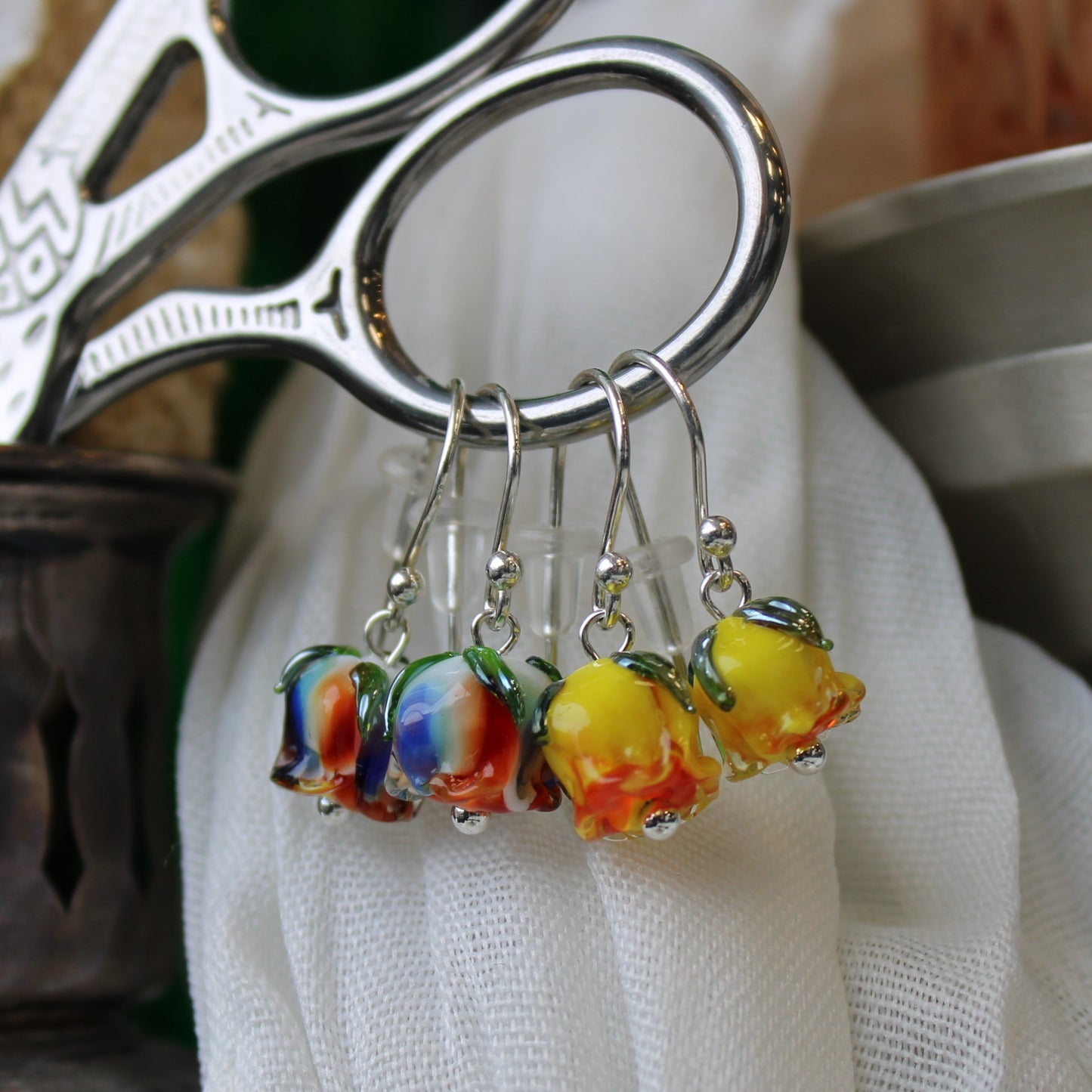 Ukranian Glass Rose Earrings