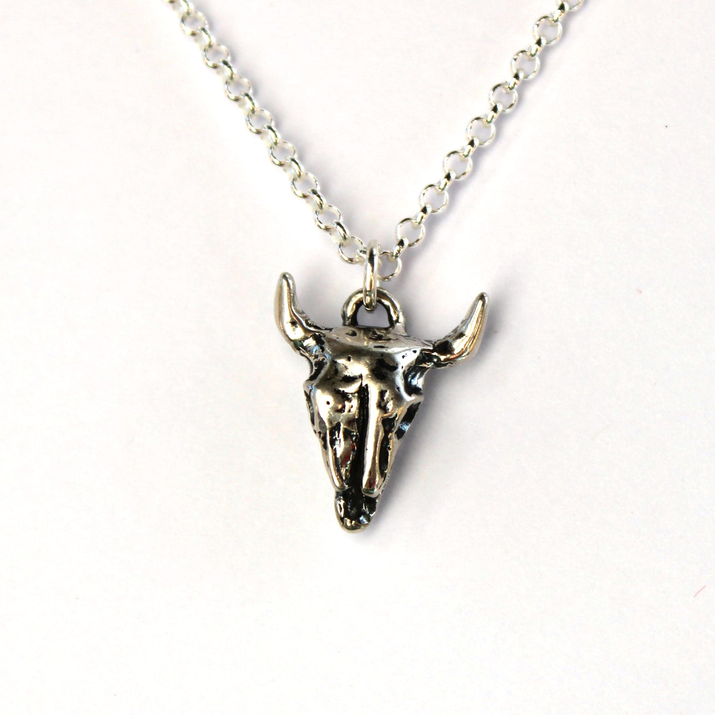 Bison Skull Necklace in Sterling Silver