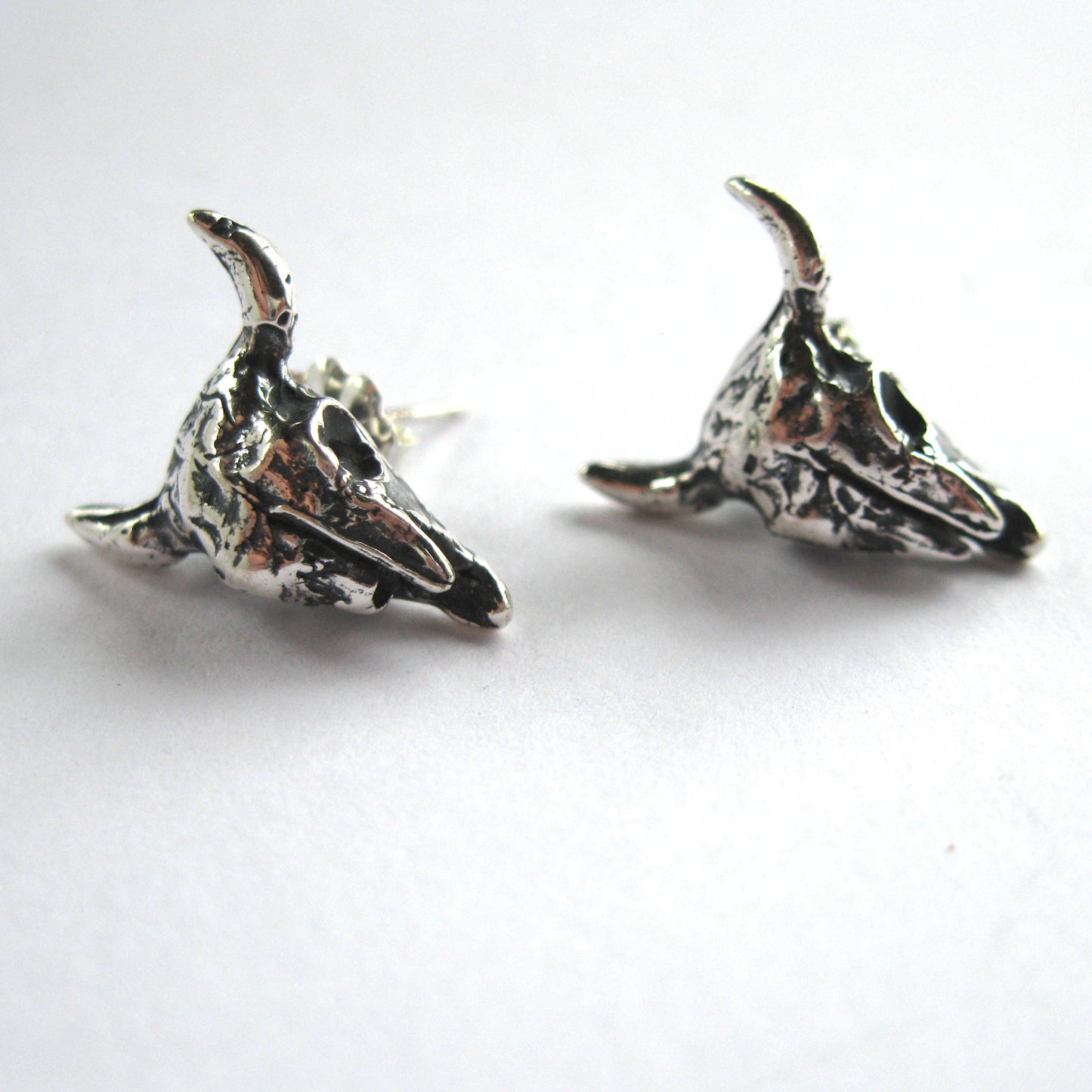 Bison Skull Sterling Silver Post Earrings