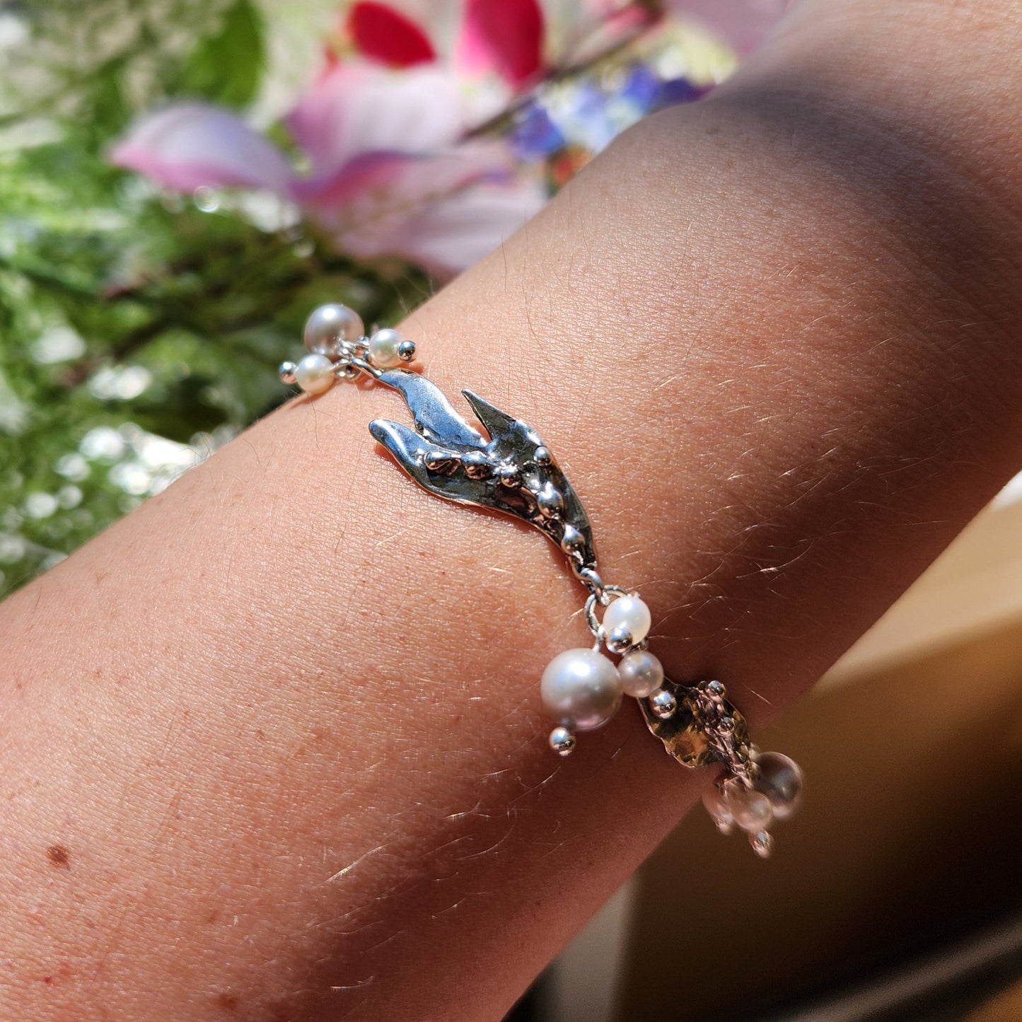 Kelp Bracelet with freshwater pearls in Sterling Silver