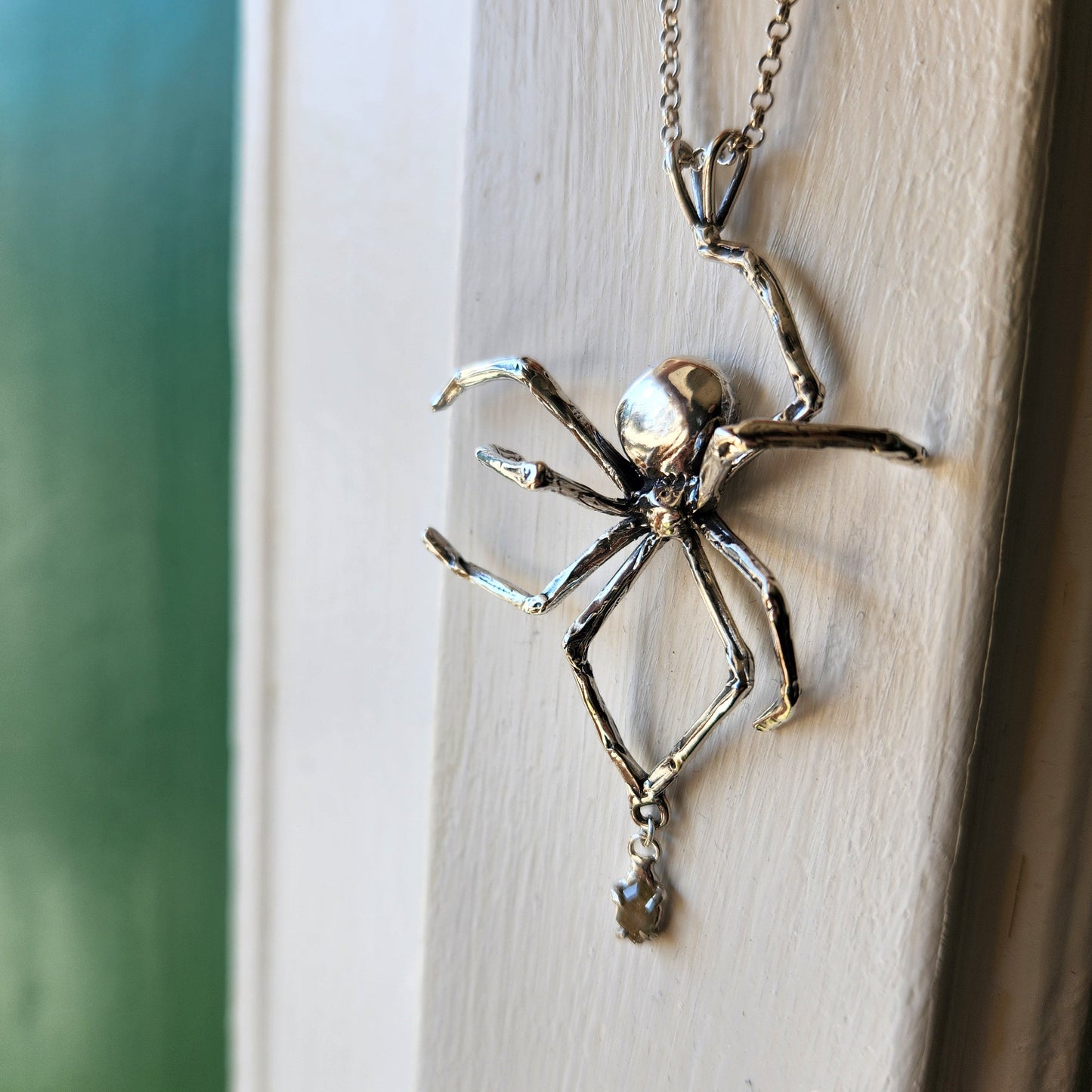 Spider Showpiece with Salt and Pepper Diamond Necklace One of a Kind Sterling Silver
