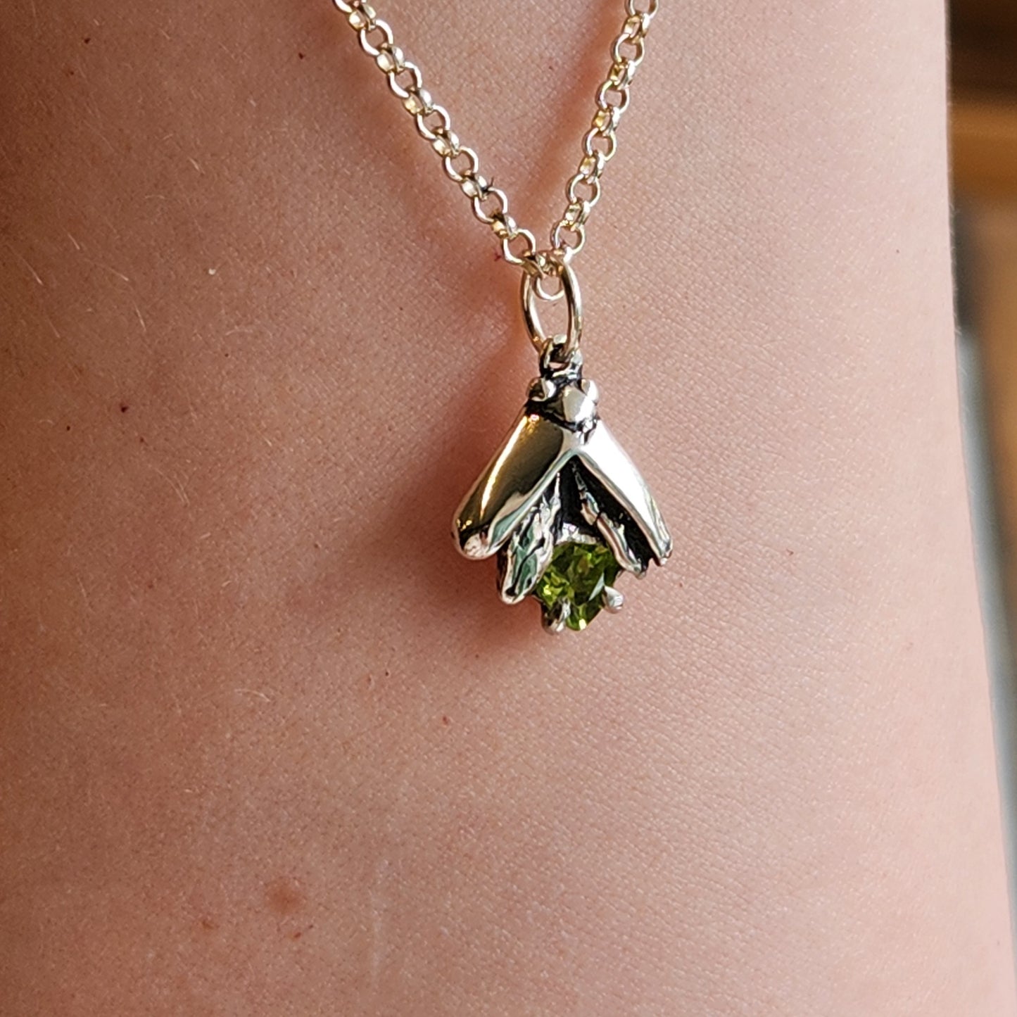 Lightning Bug Necklace with Peridot