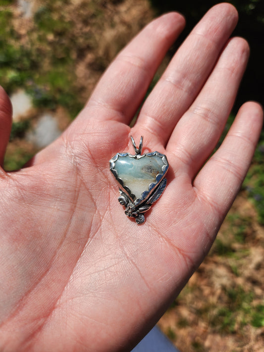 BC Ocean Picture Stone Beach Scene Sterling Silver Necklace One of a Kind