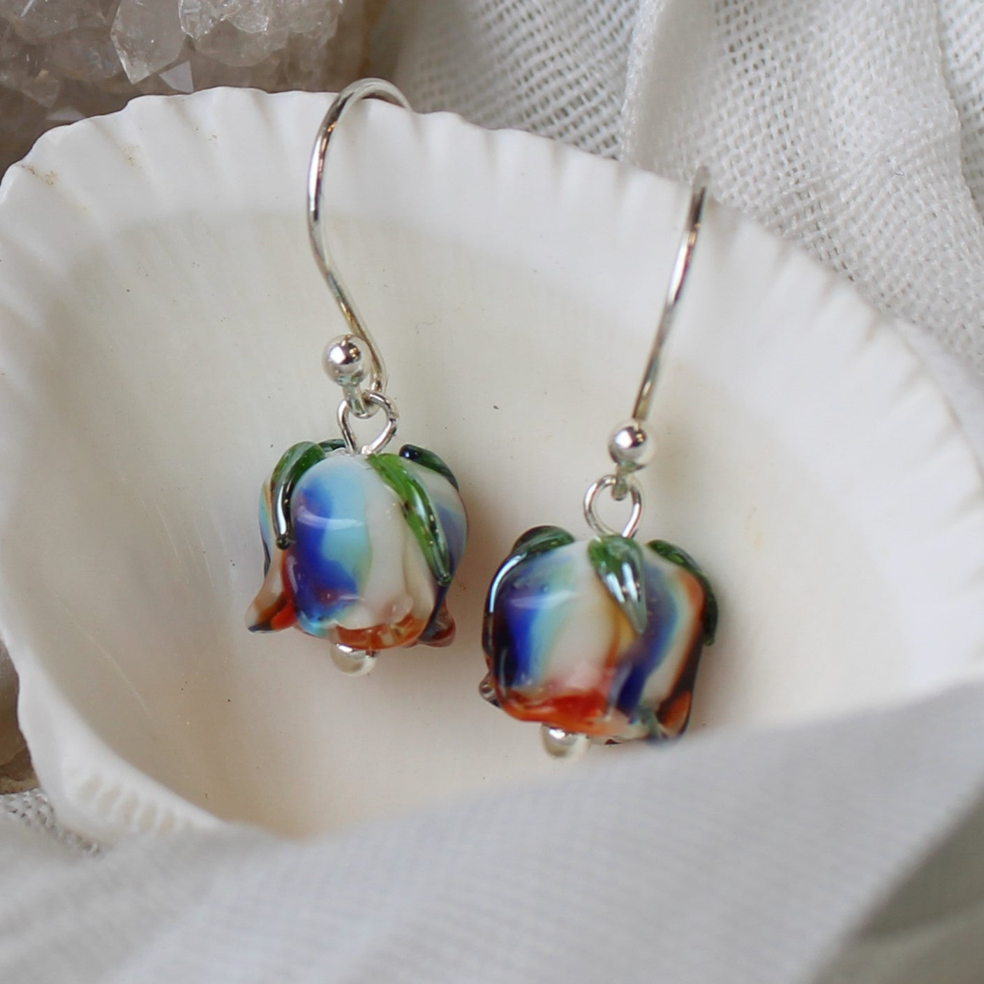 Ukranian Glass Rose Earrings