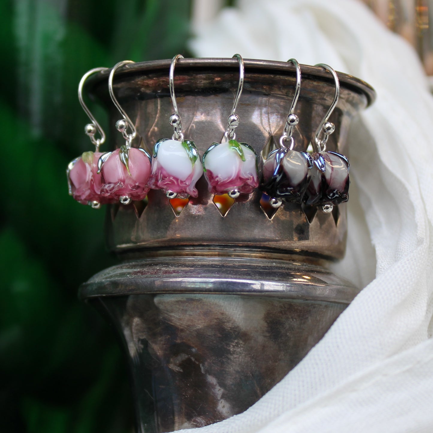 Ukranian Glass Rose Earrings