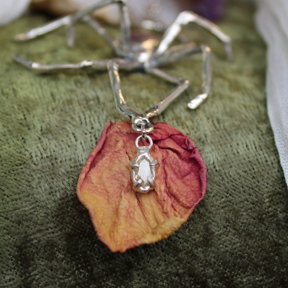 Spider Showpiece with Salt and Pepper Diamond Necklace One of a Kind Sterling Silver