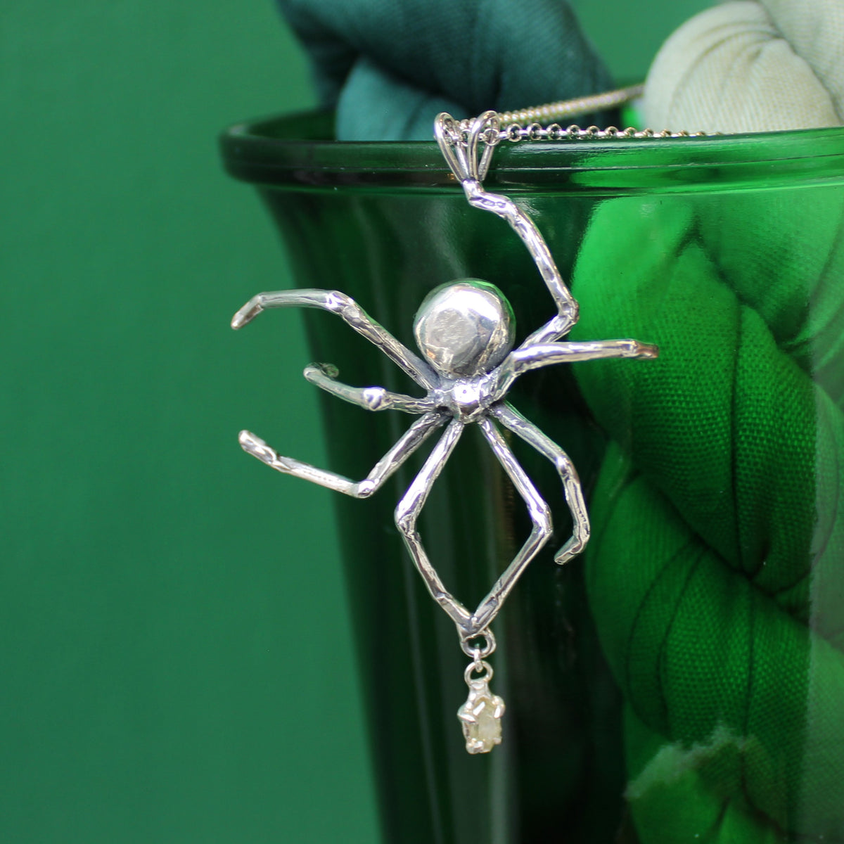 Spider Showpiece with Salt and Pepper Diamond Necklace One of a Kind Sterling Silver