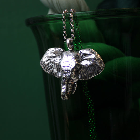African Elephant Necklace in Sterling Silver