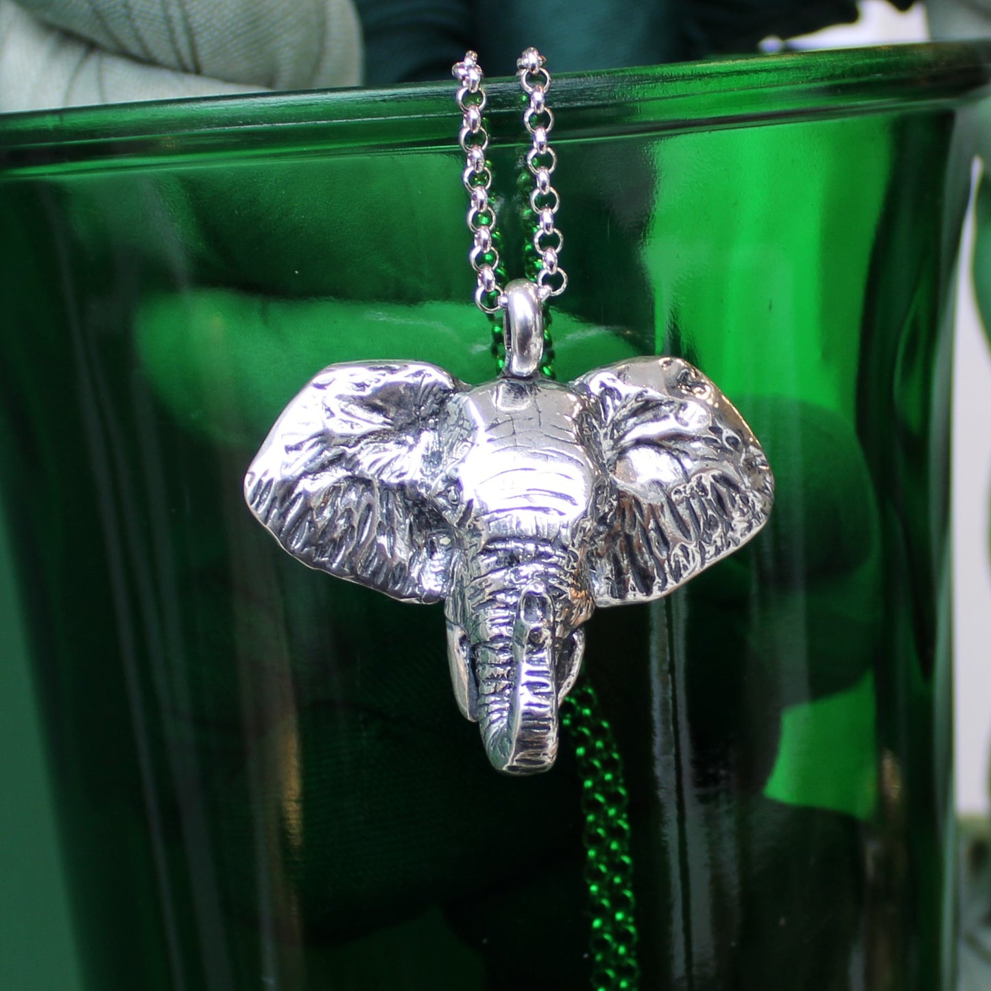 African Elephant Necklace in Sterling Silver