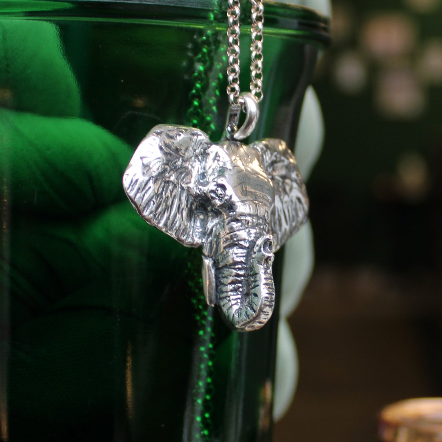 African Elephant Necklace in Sterling Silver