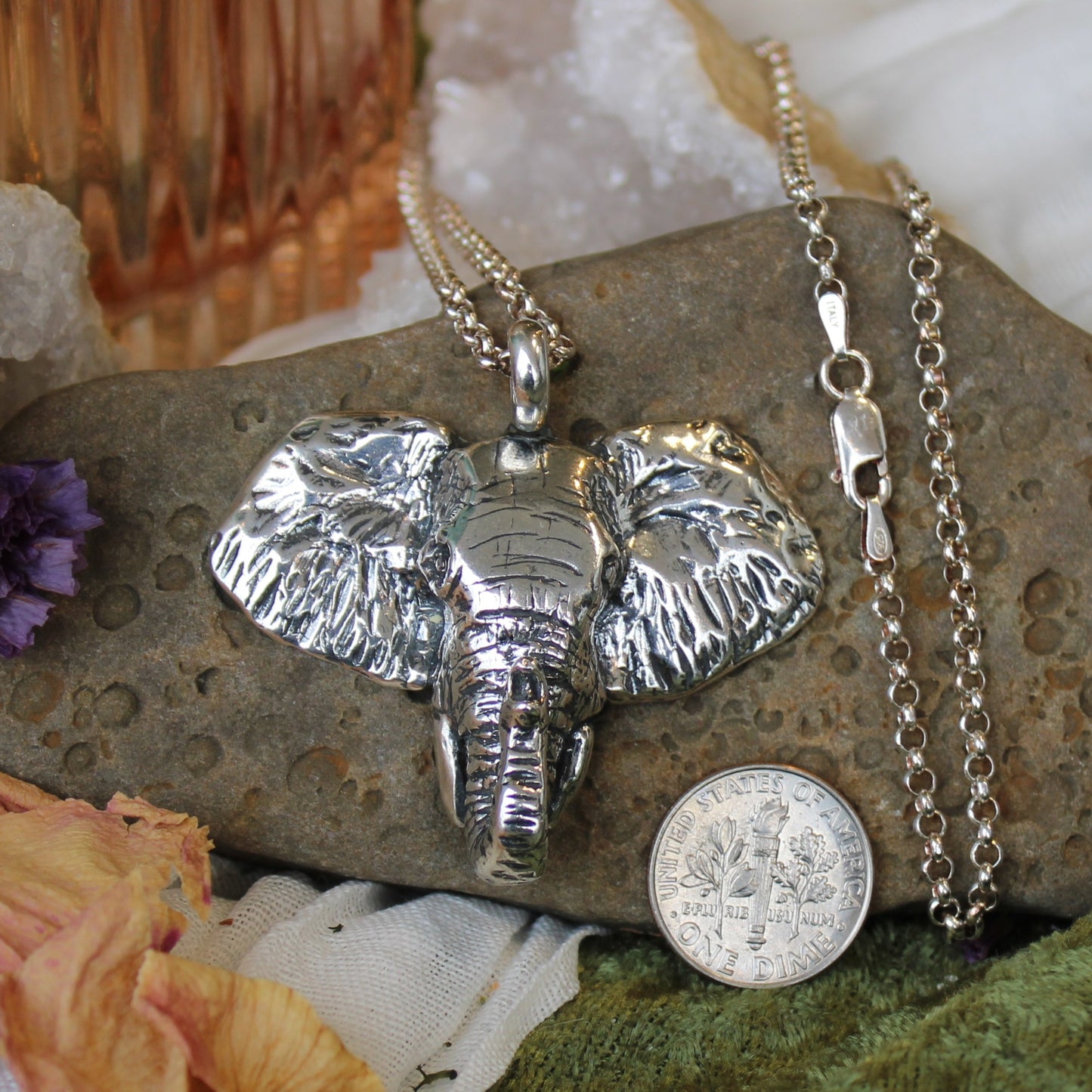 African Elephant Necklace in Sterling Silver
