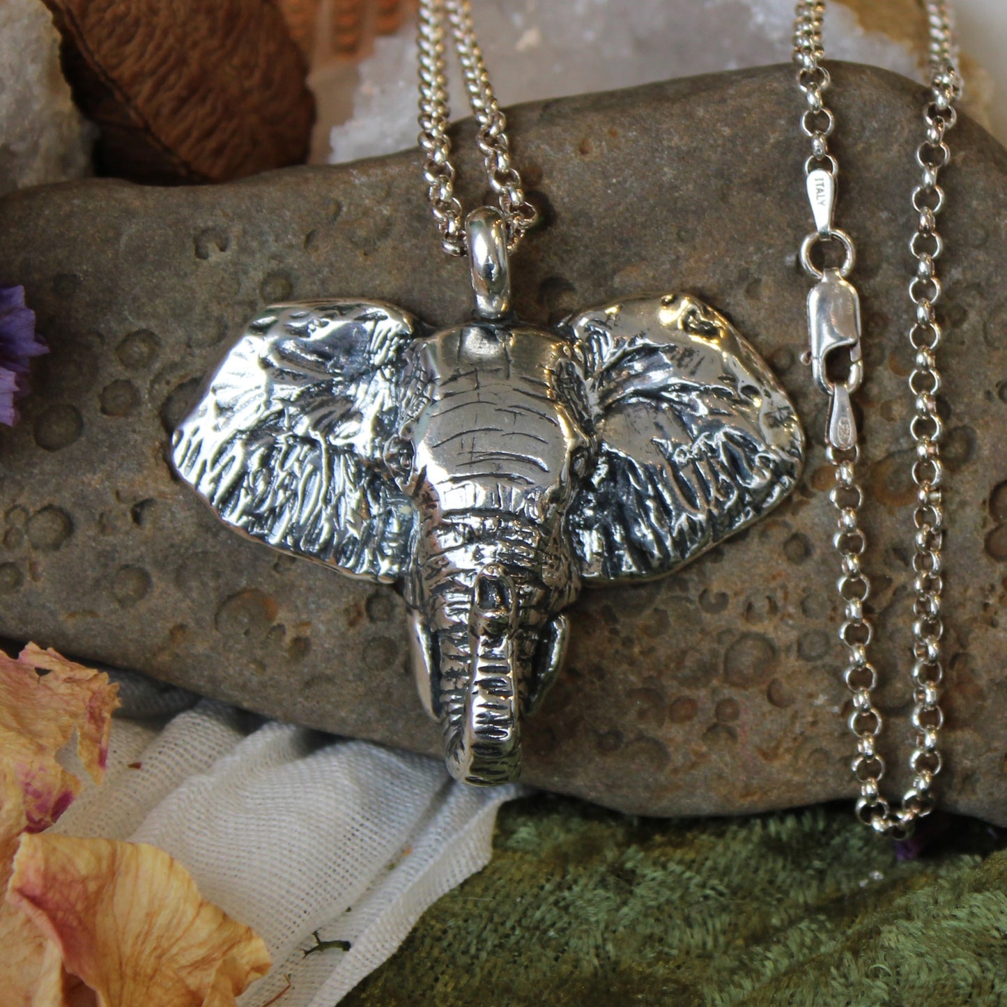 African Elephant Necklace in Sterling Silver