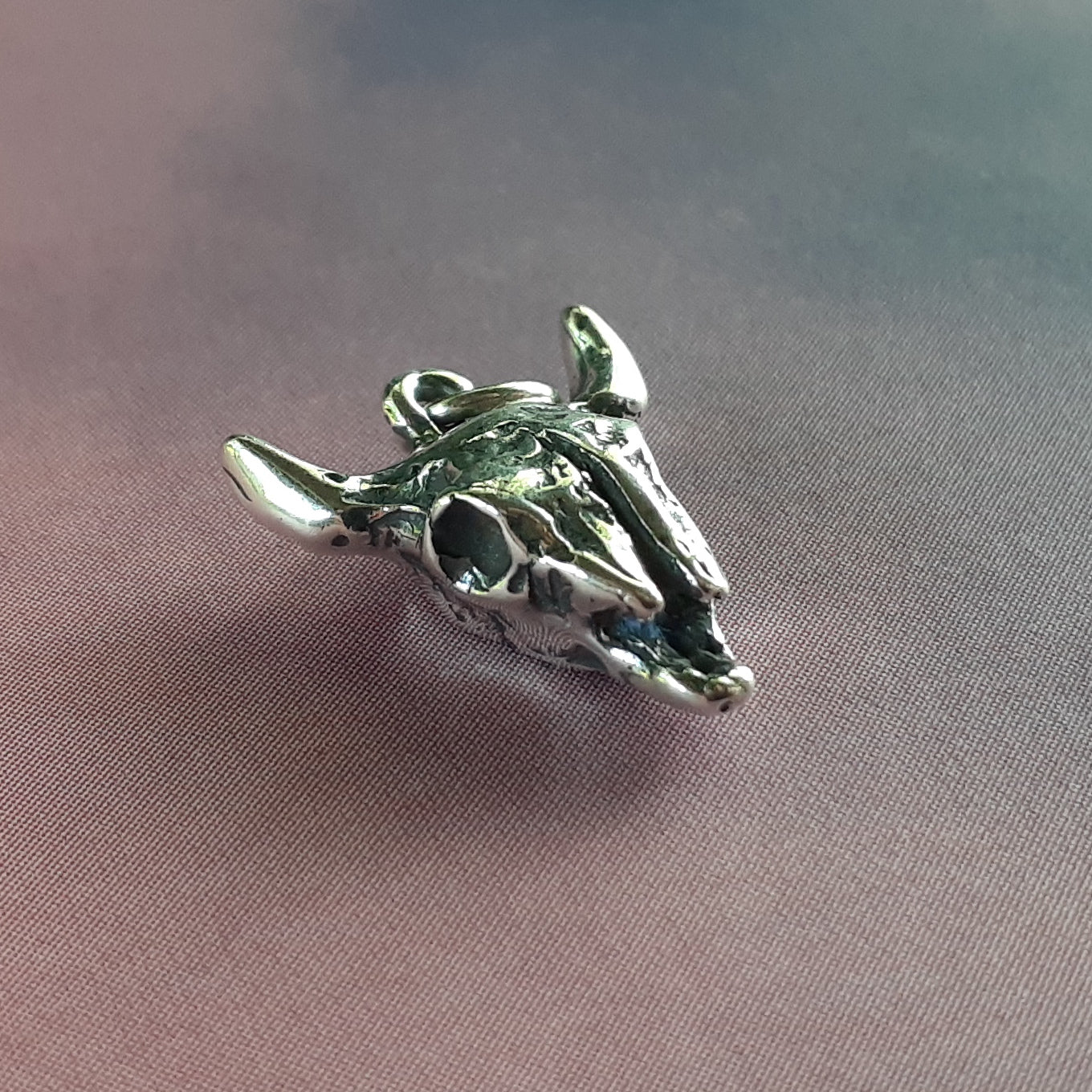 Bison Skull Necklace in Sterling Silver