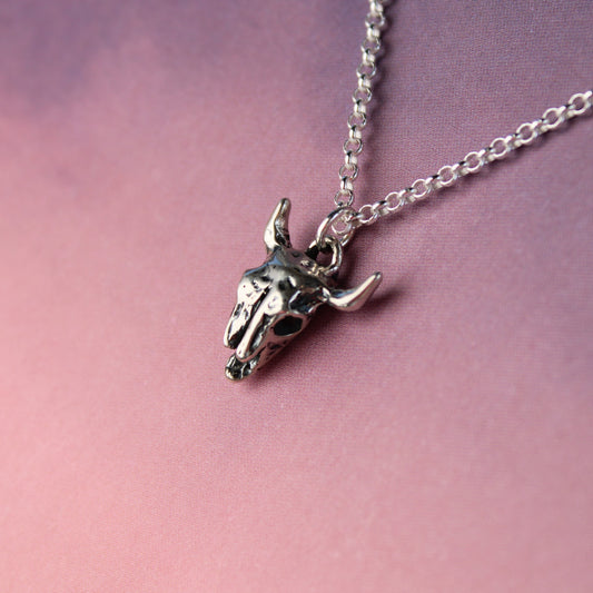 Bison Skull Necklace in Sterling Silver