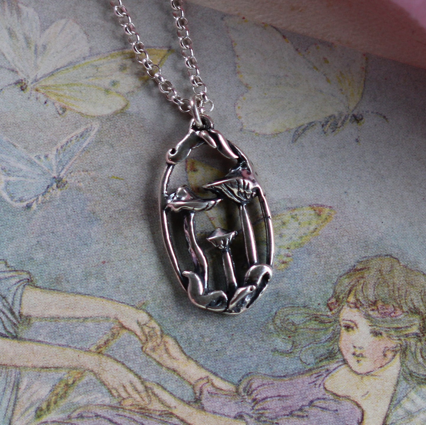 Mushroom Family Necklace in Sterling Silver
