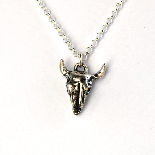 Bison Skull Necklace in Sterling Silver