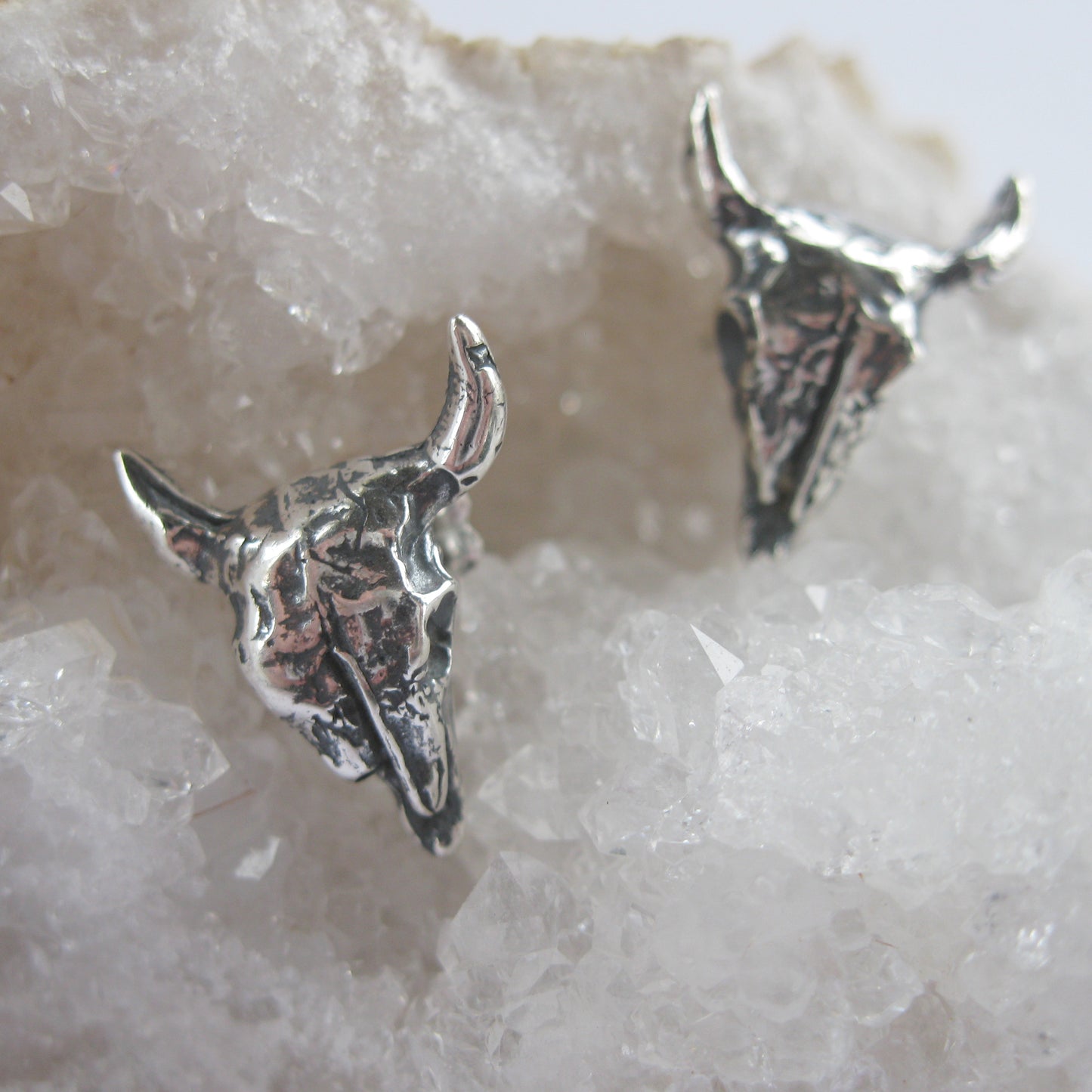 Bison Skull Sterling Silver Post Earrings