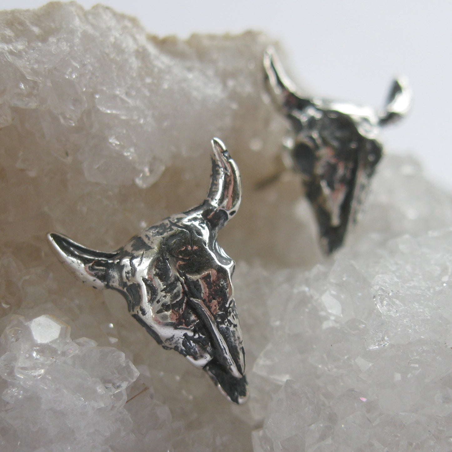 Bison Skull Sterling Silver Post Earrings