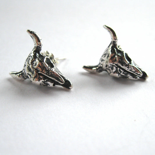 Bison Skull Sterling Silver Post Earrings